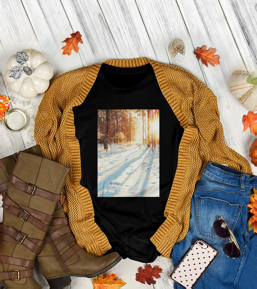 The Winter Forest Snowy Sunlit Path T-Shirt