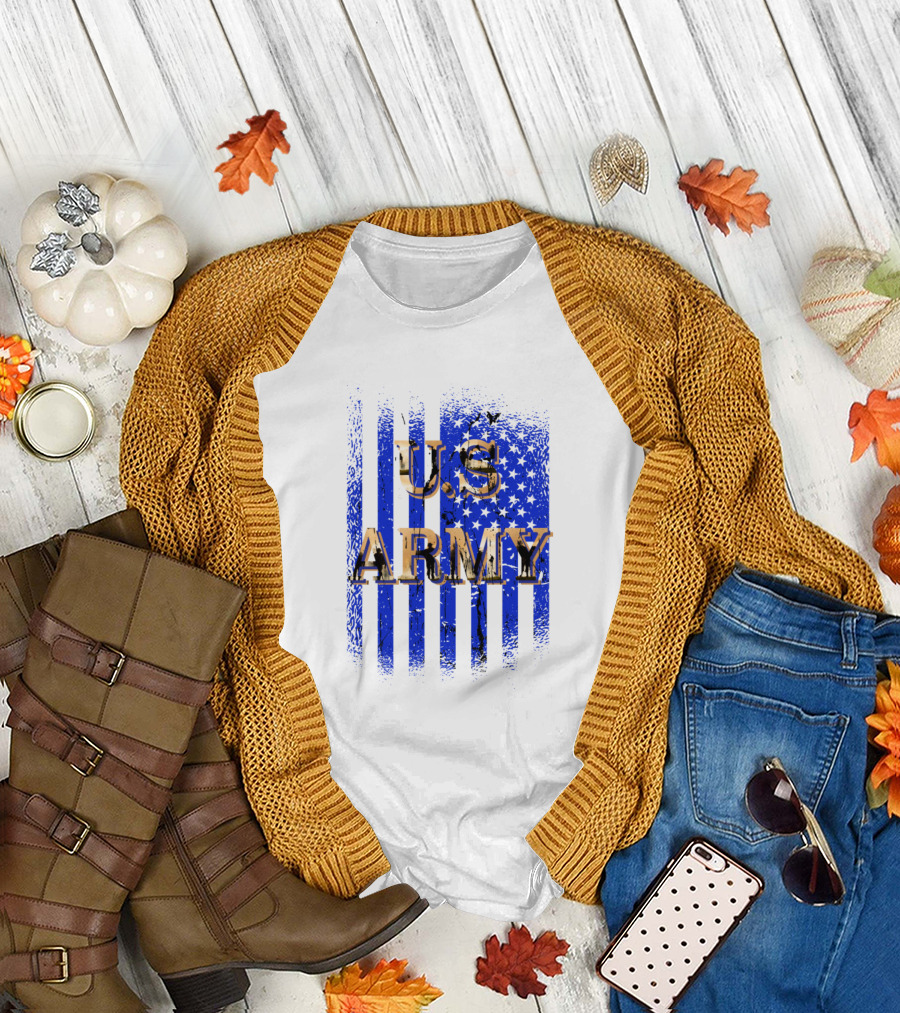 U.S. Army Over Blue Vertical Stars and Stripes USA Flag T-Shirt