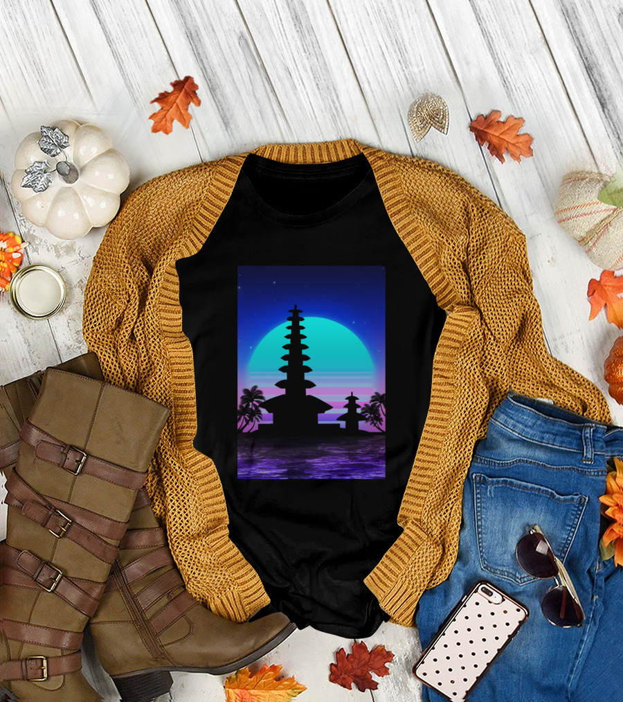 Bali Sunset 80s Retro Palm Silhouette Neon Vibes T-Shirt