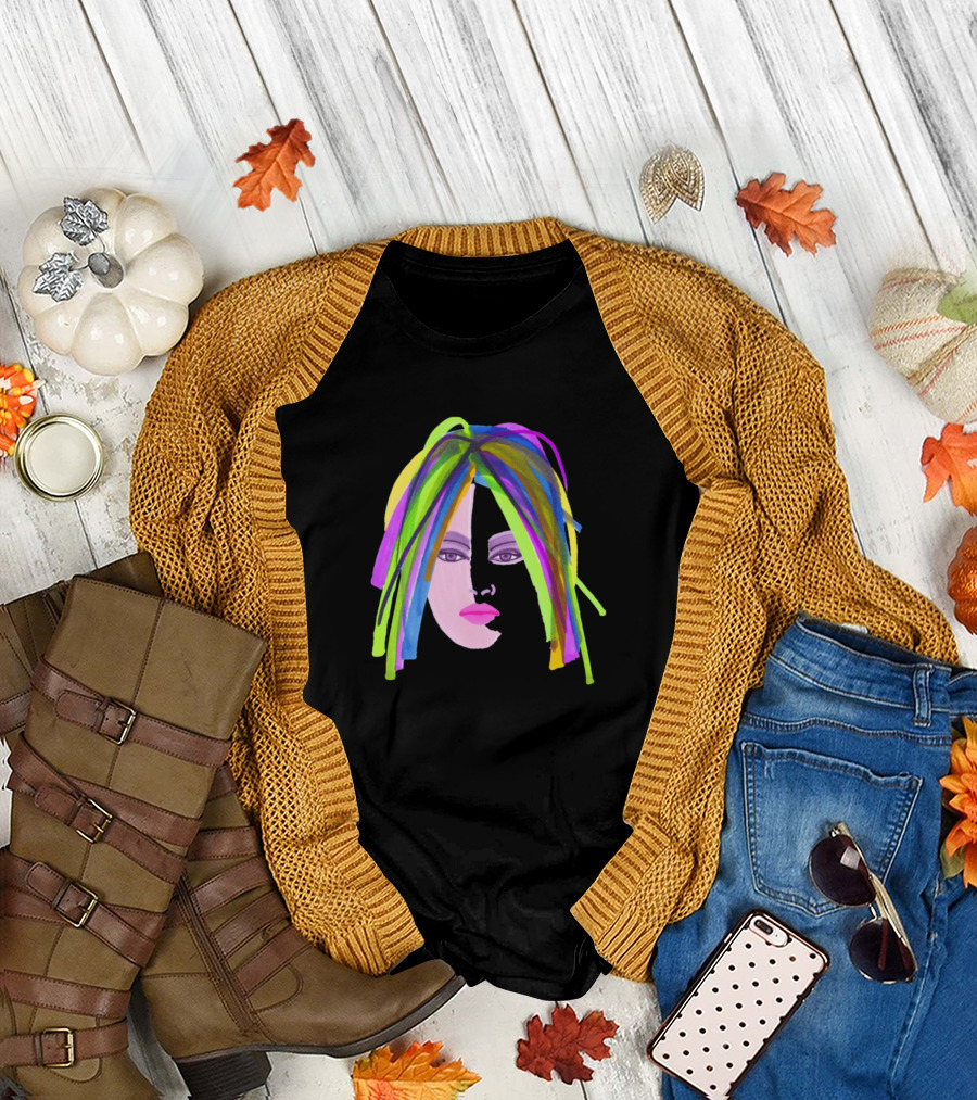 Fancy Vibrant Rainbow Hair Face T-Shirt