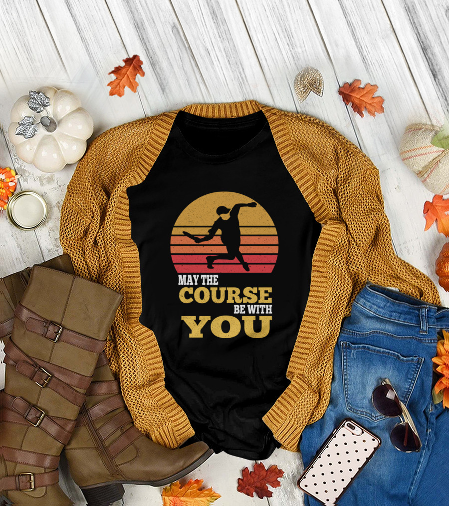 May The Course Be With You Retro Ultimate Frisbee Sunset T-Shirt