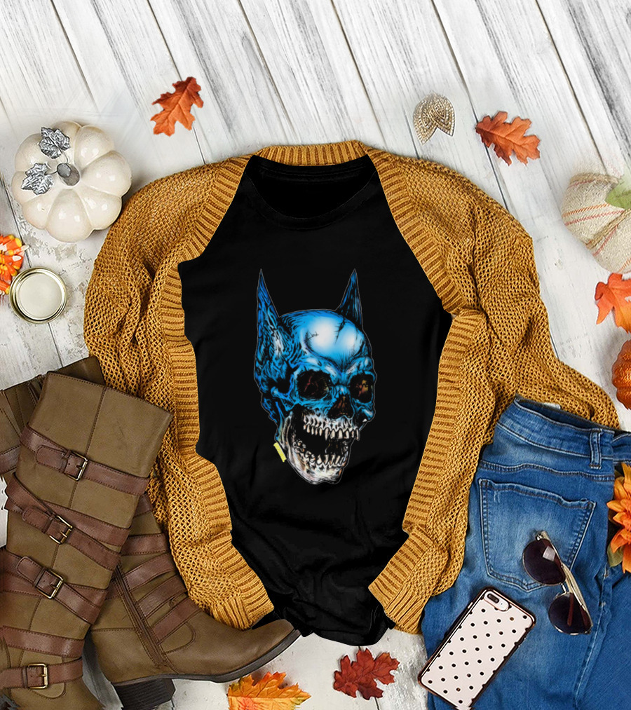 Bat Skull Blue Horror T-Shirt