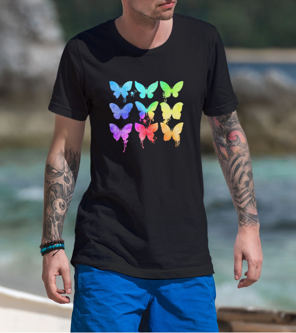 Butterfly Watercolor Rainbow Women Girl Toddler Mom Love T-Shirt