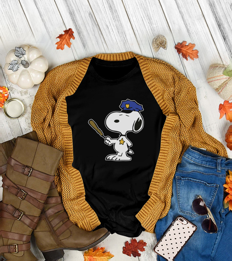 Snoopy Police Officer Badge Hat and Baton T-Shirt