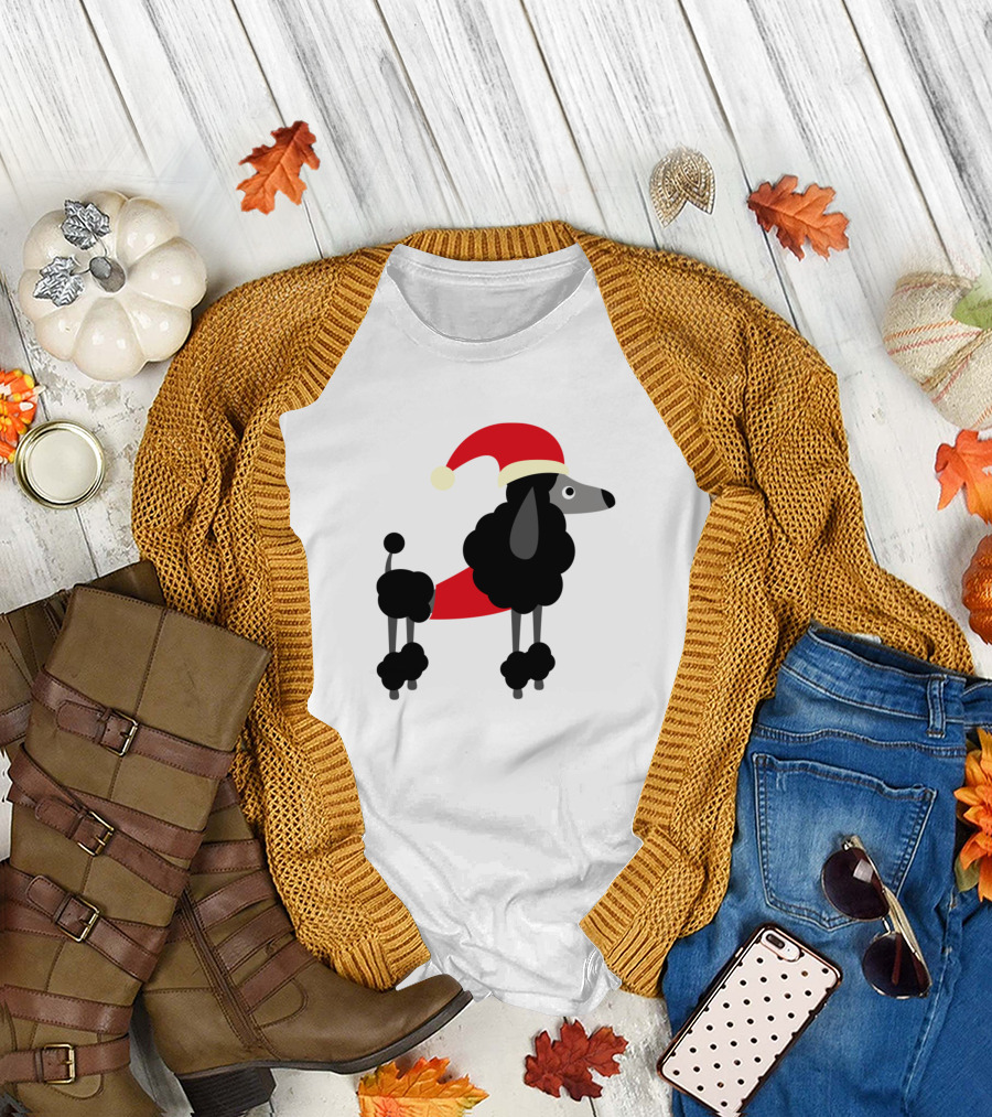 Beautiful Christmas Poodle Santa Hat T-Shirt