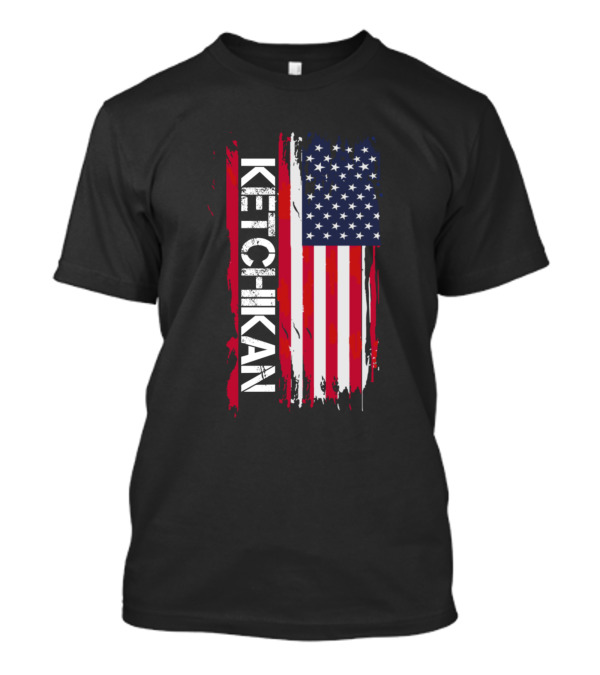 Ketchikan Distressed American Flag Vintage Font USA T-Shirt