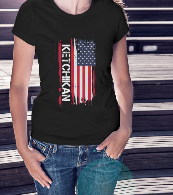 Ketchikan Distressed American Flag Vintage Font USA T-Shirt