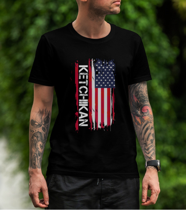 Ketchikan Distressed American Flag Vintage Font USA T-Shirt