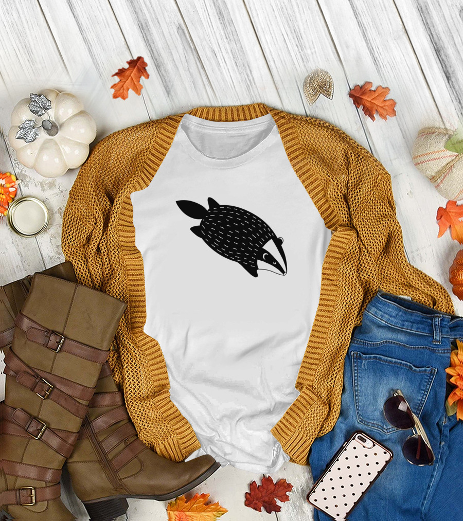 Badger Black and White Stylized Wildlife T-Shirt