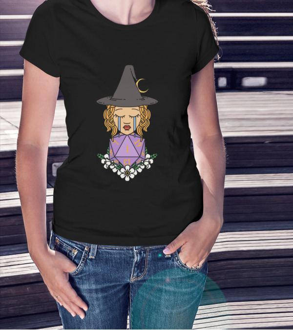 Crying Mage D20 Witch Hat Floral Dice T-Shirt