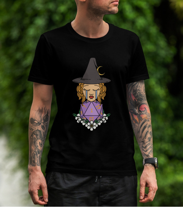 Crying Mage D20 Witch Hat Floral Dice T-Shirt
