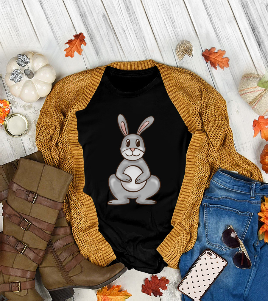 Cute Bunny And Egg Adorable Gray Rabbit Holding Egg T-Shirt