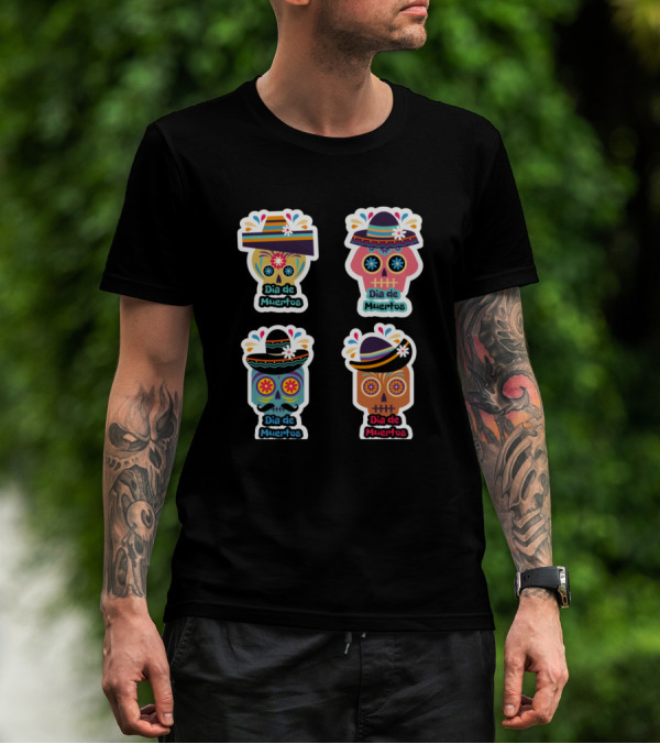 Dia De Los Muertos Colorful Skull Faces Dia De Muertos T-Shirt
