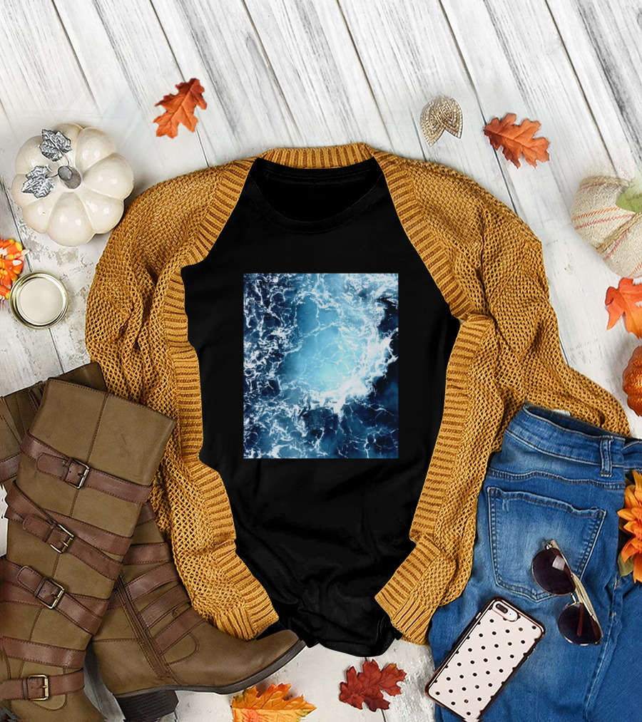 Sea Waves Nature Painting Oil Water Ocean Blue T-Shirt