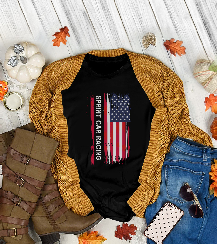 Sprint Car Racing USA Flag Patriotic T-Shirt