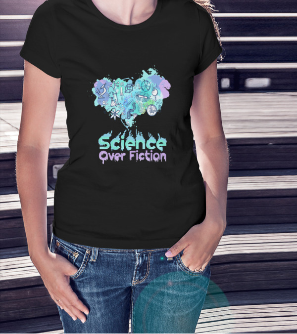 Science Over Fiction With Scientific Icons And Symbols T-Shirt