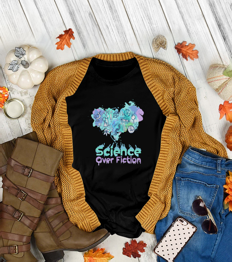 Science Over Fiction with Scientific Icons and Symbols T-Shirt
