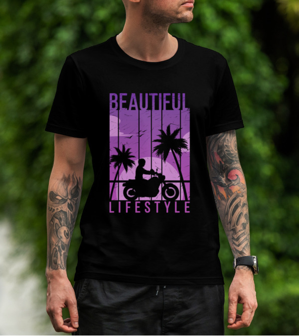 Beautiful Lifestyle Palm Trees And Motorcycle T-Shirt
