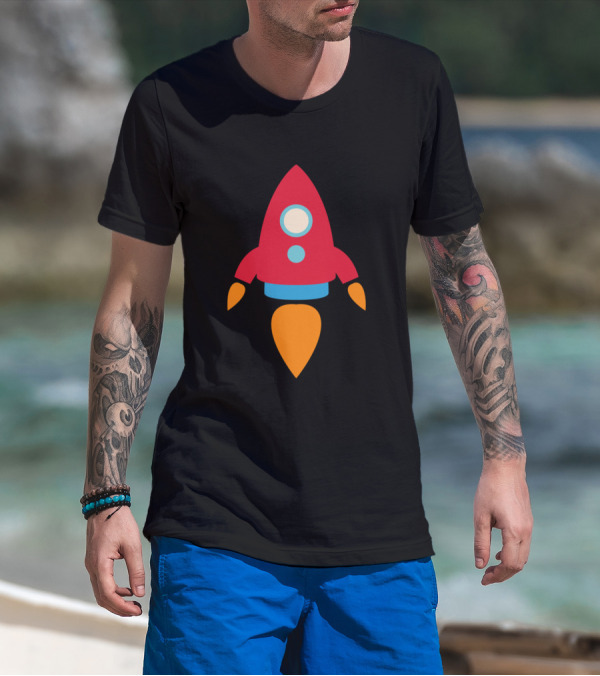 Cartoon Rocket Icon Red Orange Blue Classic T-Shirt