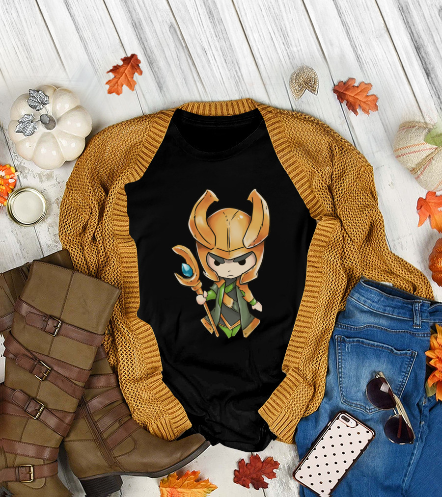 Loki Of Asgard Cute Chibi Magic Scepter Comic Book Armor T-Shirt