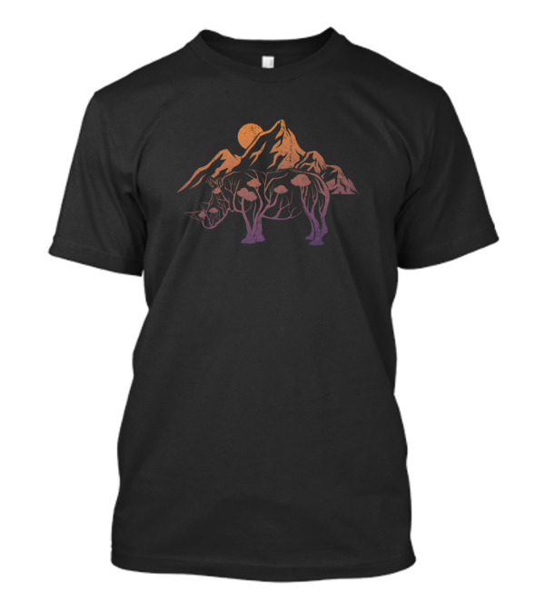 Nature Sunset Rhino Silhouette With Mountains And Trees T-Shirt