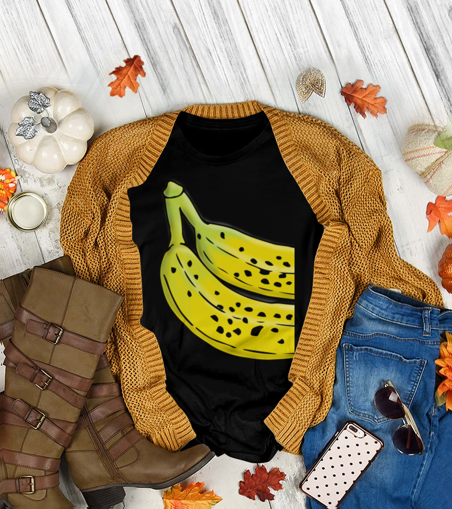 2 Bananas Pop Art Style Yellow Graphic Duo T-Shirt