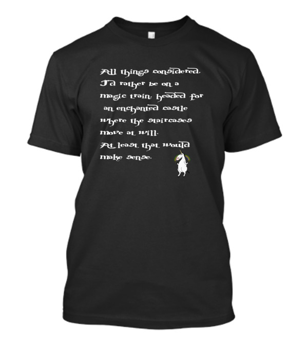 All Things Considered Magic Train Enchanted Castle Moving Staircases Unicorn T-Shirt