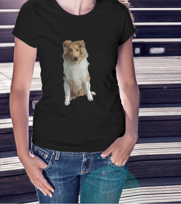 Collie Rough Puppy Lineart Sitting T-Shirt