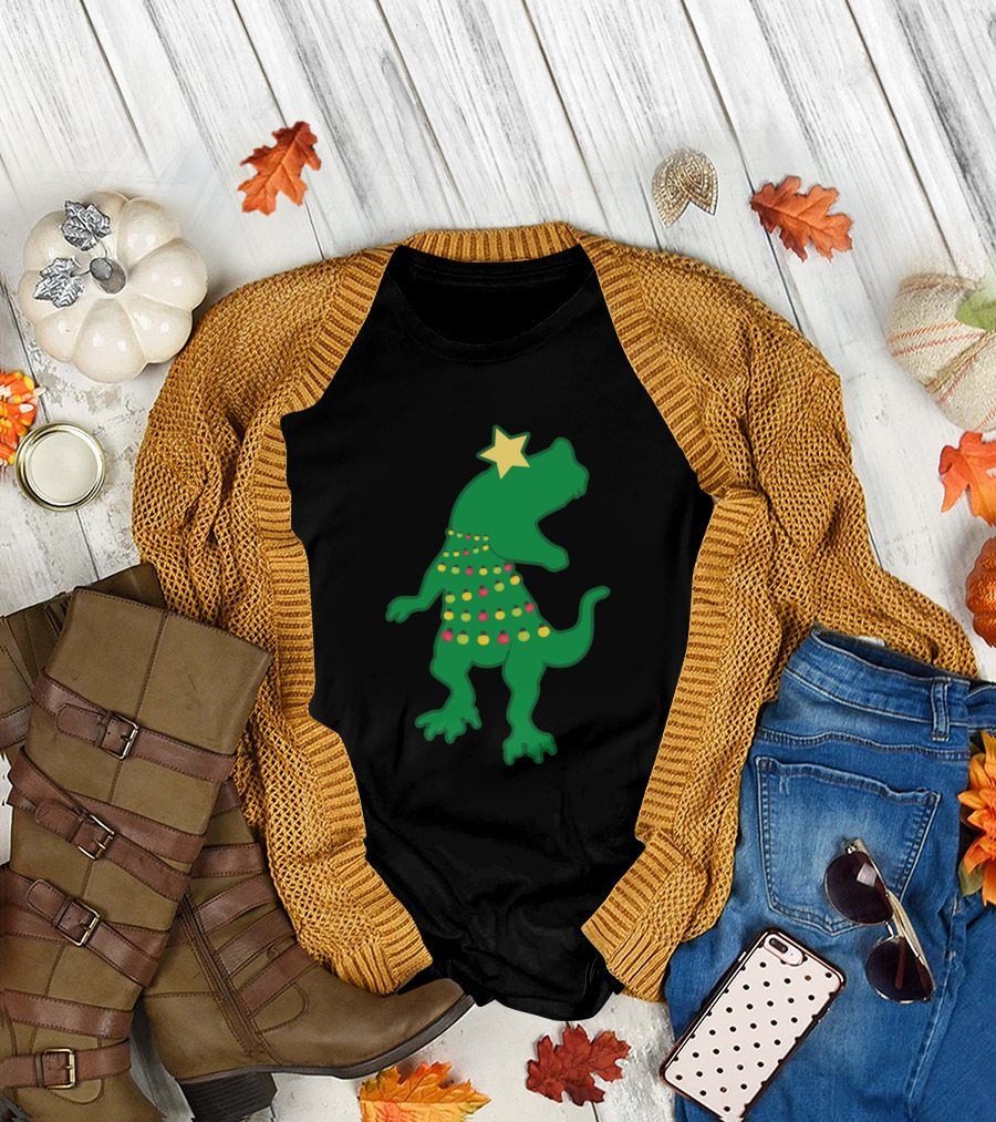 Funny Rex Dinosaur Star Christmas Tree Rex T-Shirt