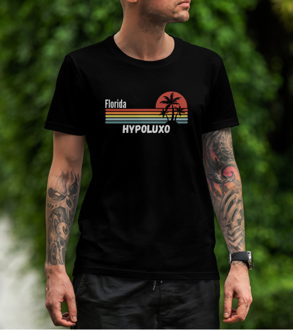 Hypoluxo Florida Palm Sunset Vintage Style Retro Stripes T-Shirt