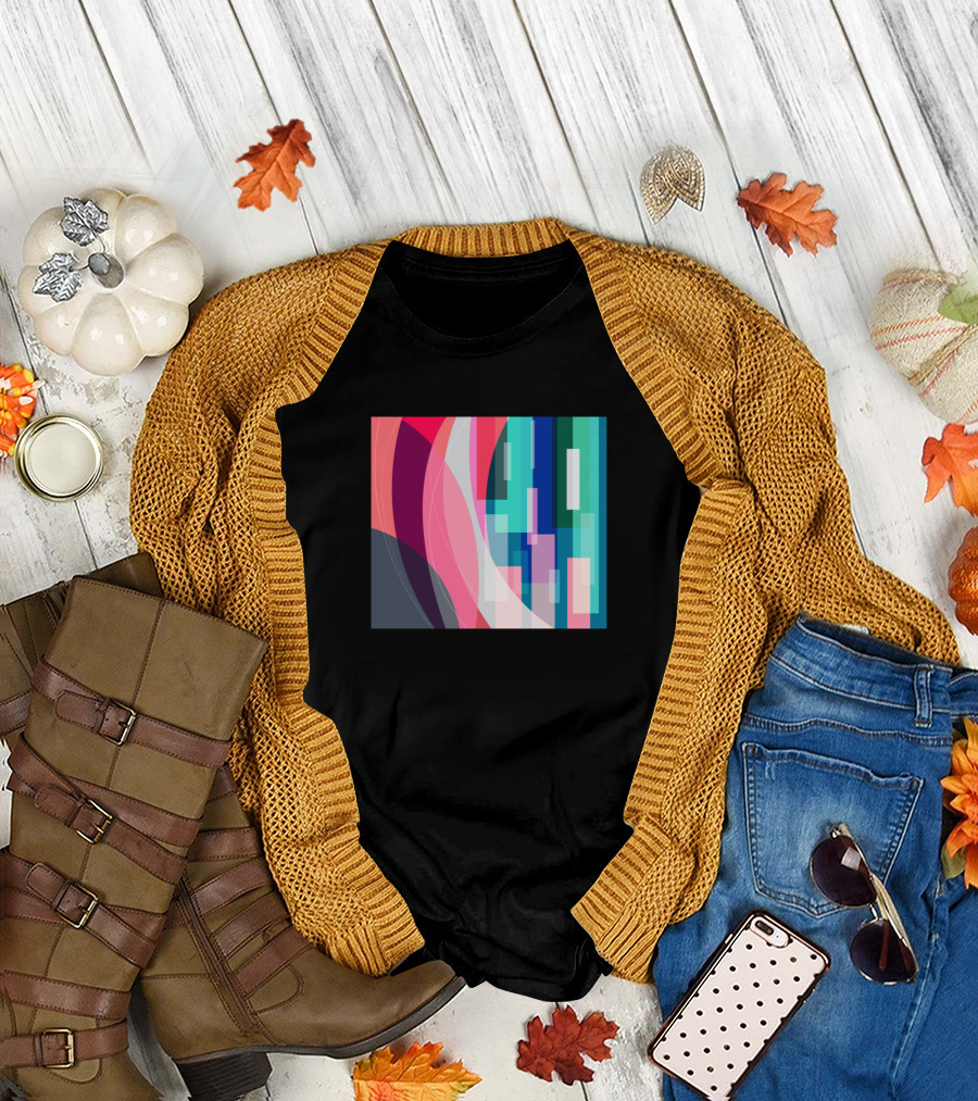 Colorful Geometrical Abstract Multicolor Rectangles and Curves T-Shirt
