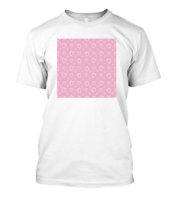 Hearts Pattern Pink And White Repeating T-Shirt