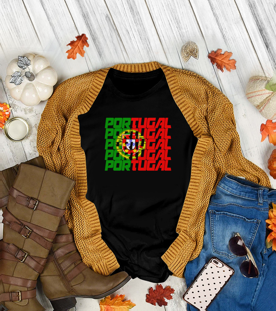 Portugal National Flag and Lettering Repeated T-Shirt