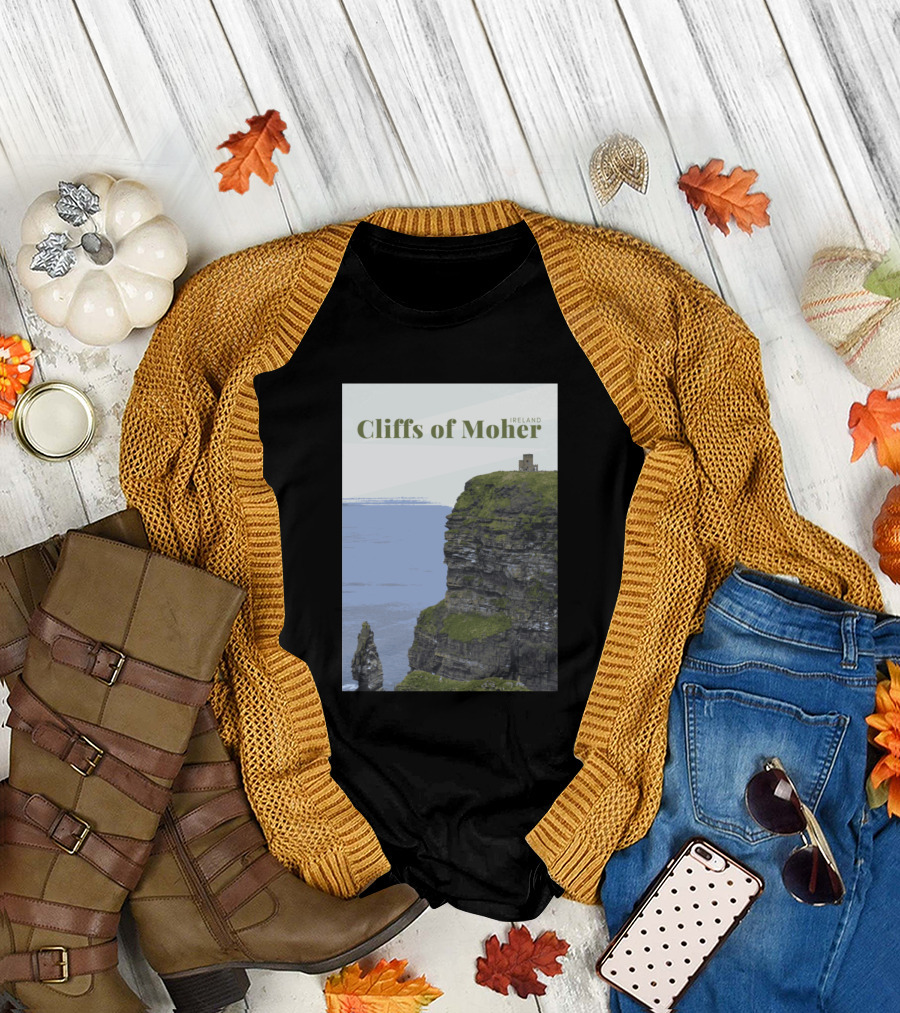 Cliffs of Moher Ireland Scenic View with Tower on Cliff Edge T-Shirt