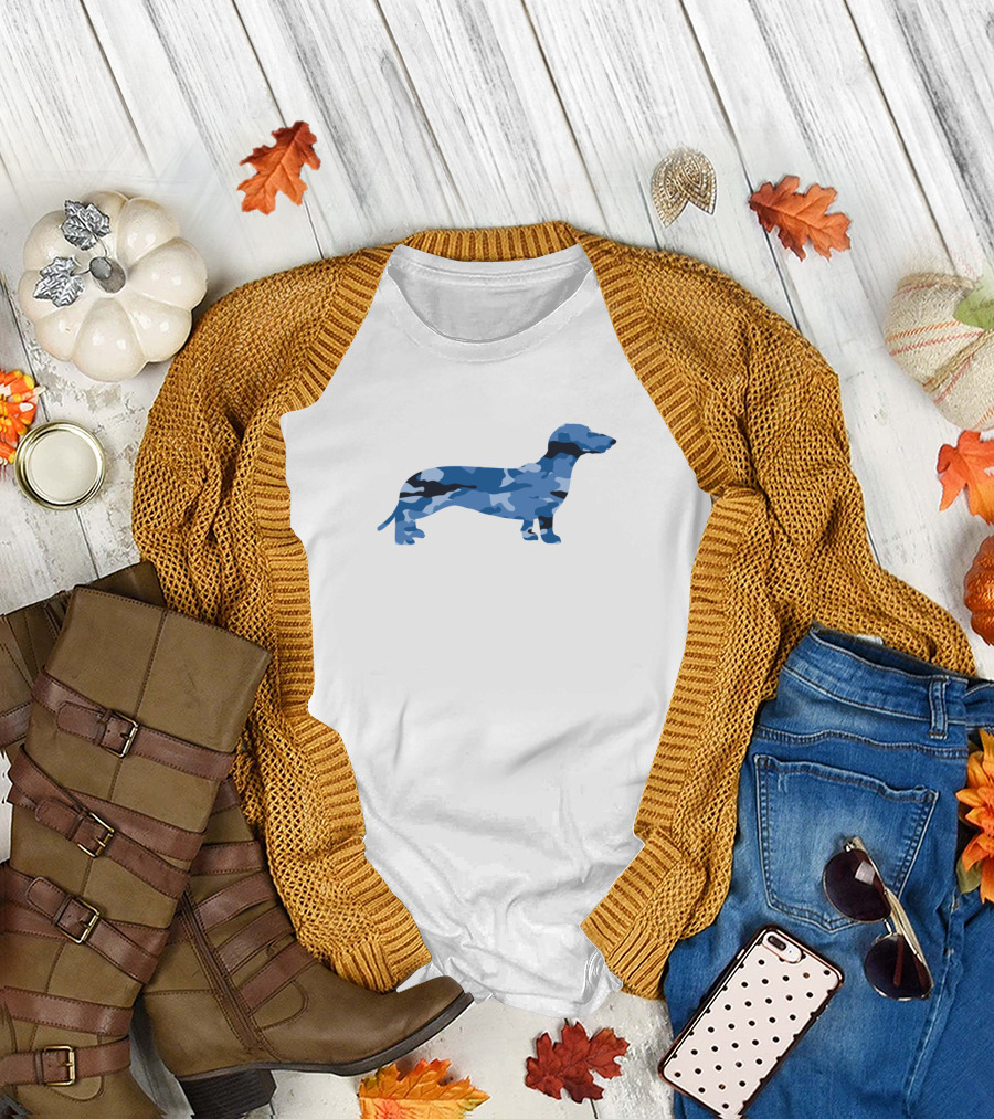 Dachshund Dog Blue Camo Camouflage T-Shirt
