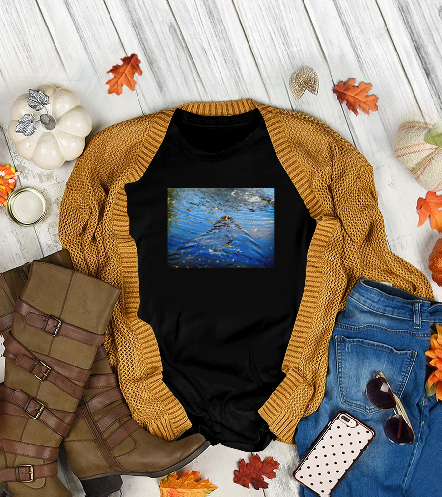 Water Snake Rippling Through Blue Reflections T-Shirt