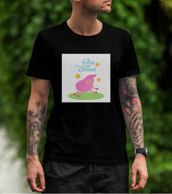 Follow Your Dreams Happy Pink Sheep With Stars T-Shirt