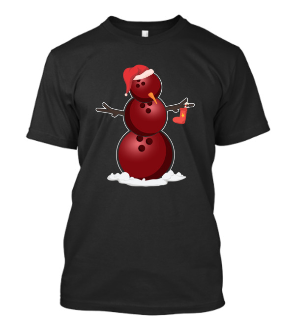 Bowling Snowman Funny Christmas With Santa Hat And Stocking T-Shirt