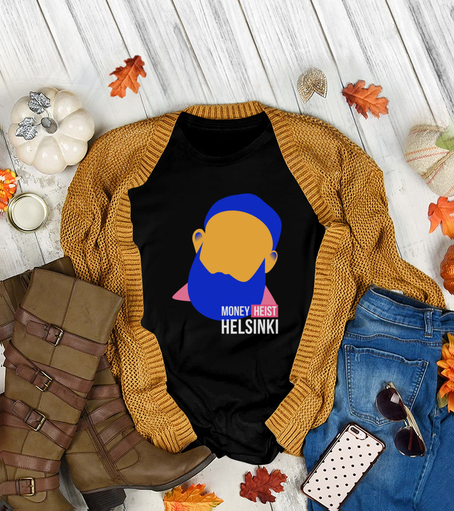 Helsinki Money Heist Character Silhouette with Beard and Cap T-Shirt