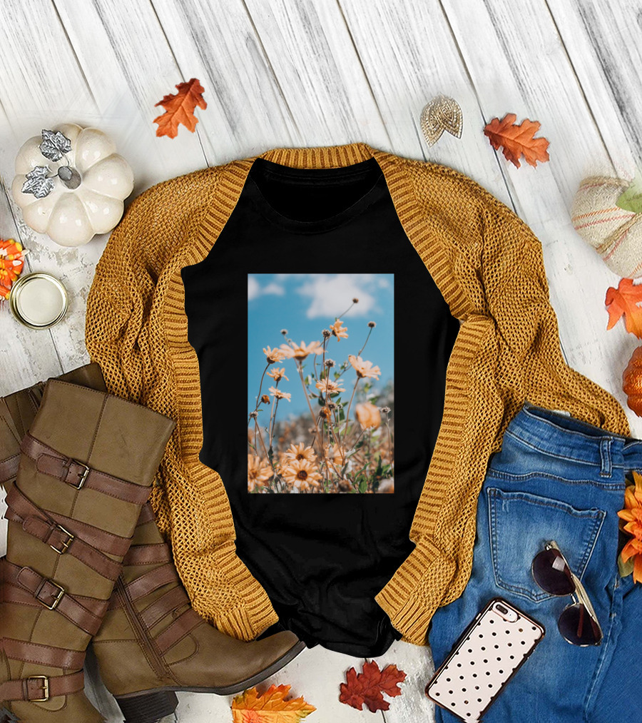 Photograph Of Orange Flowers Under Blue Sky In California United T-Shirt