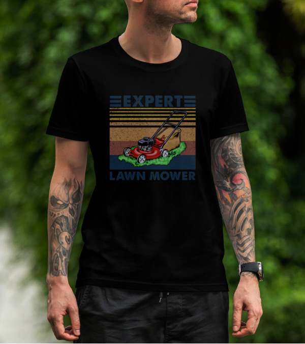 Expert Lawn Mower Vintage Stripes T-Shirt