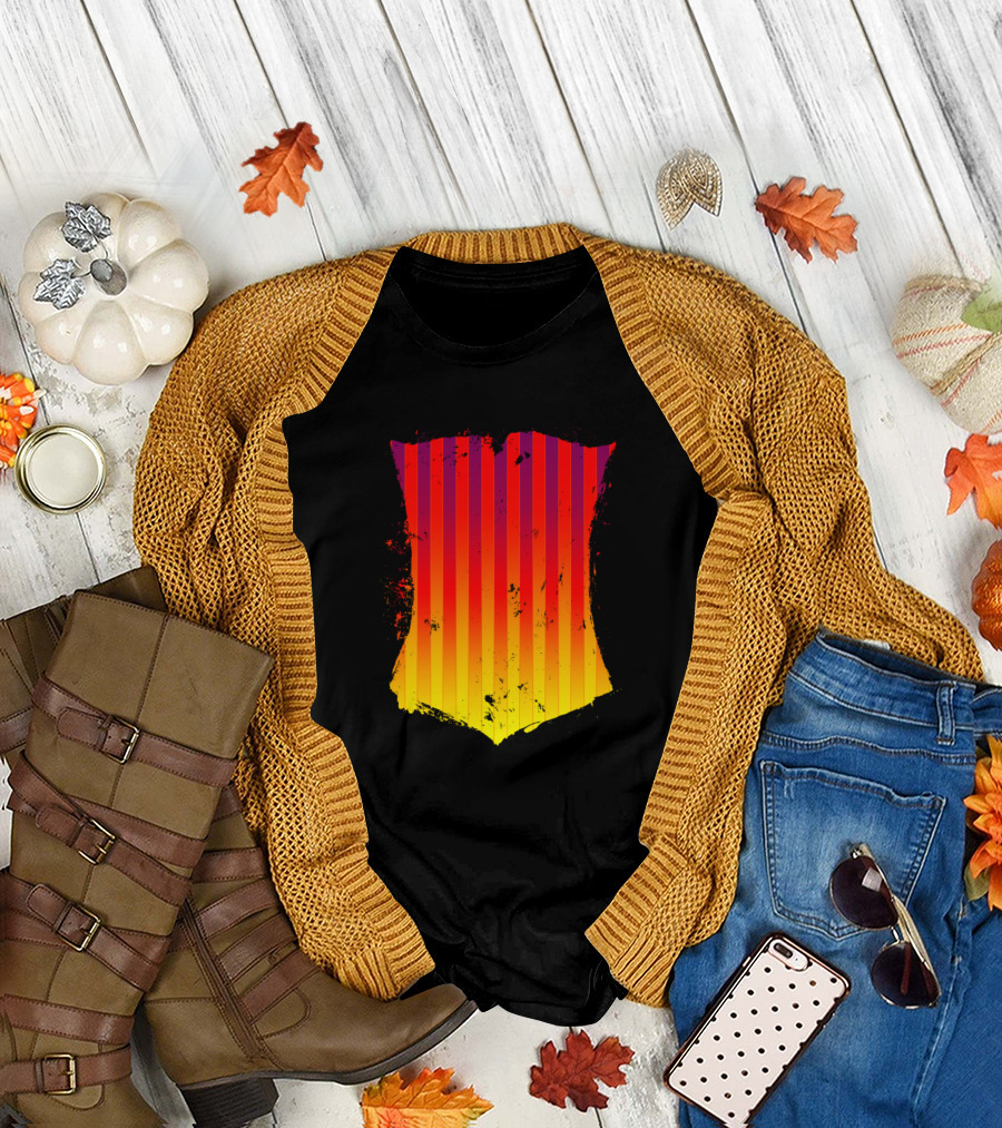 Gradient Stripes Pattern Bry Grunge Shield T-Shirt