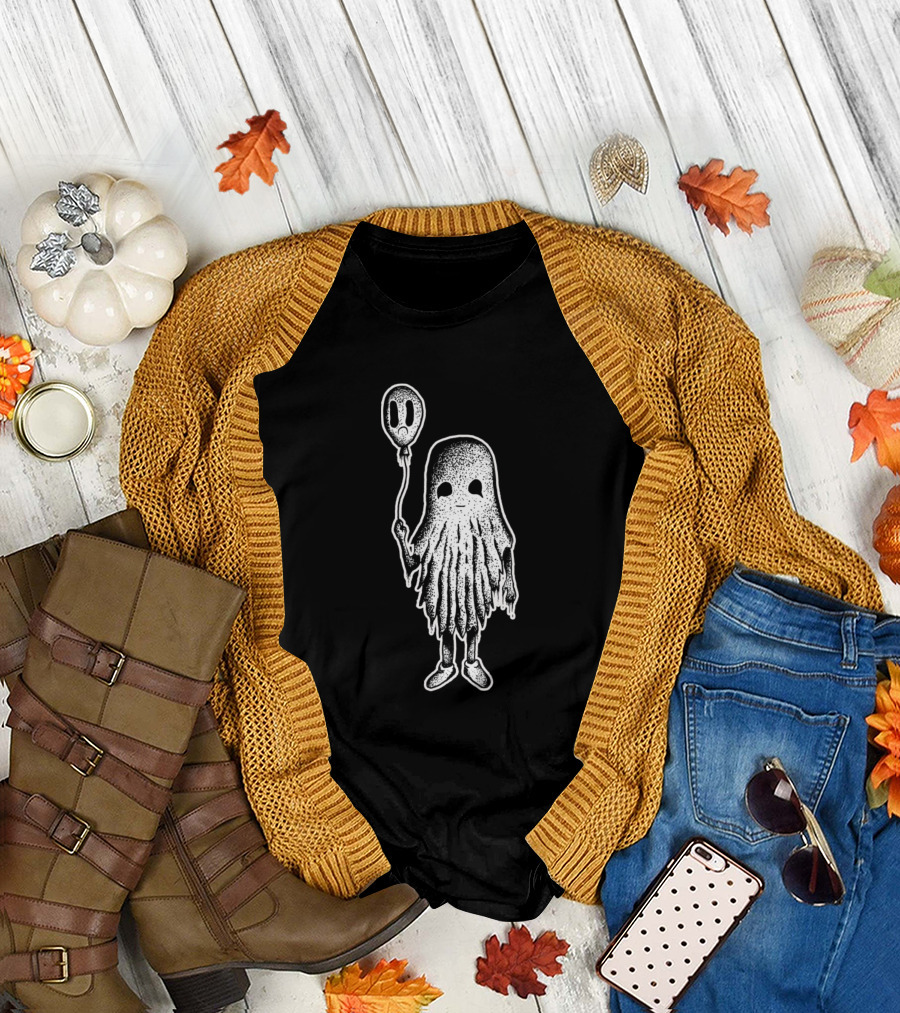 Happy Balloon Ghost Holding Smiley Balloon T-Shirt