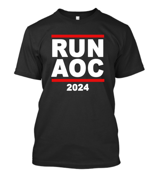 Run AOC 2024 Bold Logo Black And White Red Lines T-Shirt