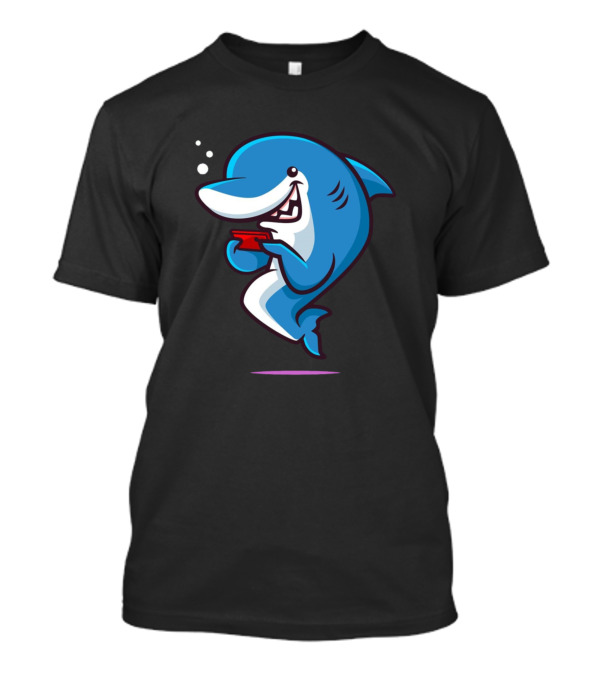 Shark Joyfully Using Red Smartphone T-Shirt
