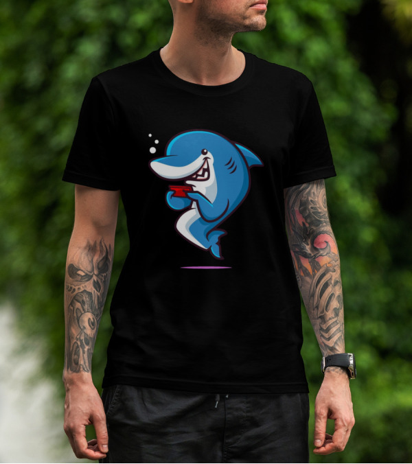Shark Joyfully Using Red Smartphone T-Shirt