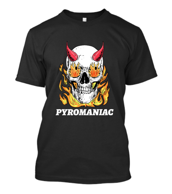 Pyromaniac Skull With Flaming Eyes And Devil Horns T-Shirt