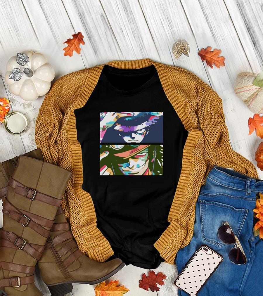 Luffy Ace Colorful Faces Collaboration T-Shirt