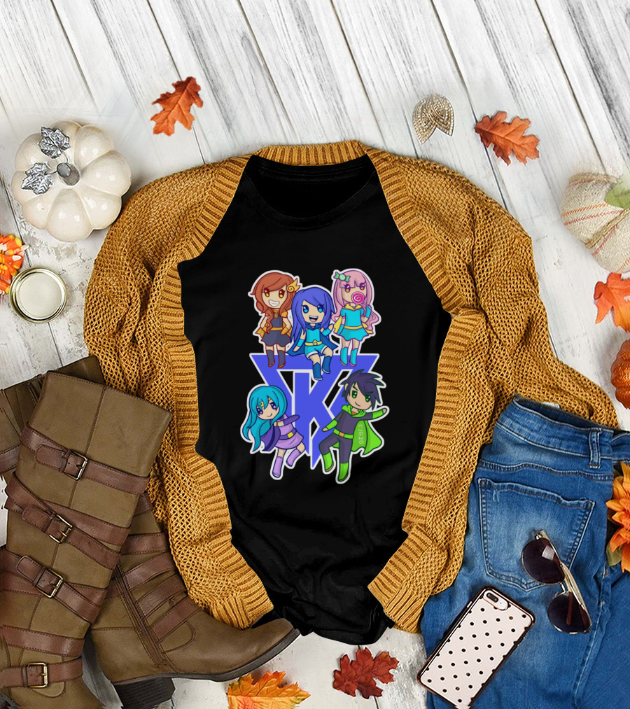 Superhero Krew Fan Art with Colorful Characters in Bold Outfits T-Shirt
