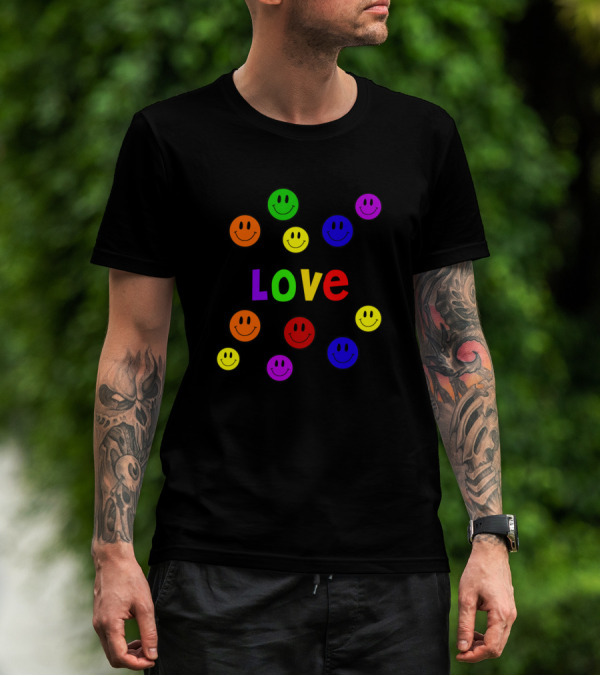 Love In Rainbow Colors With Smiley Faces T-Shirt